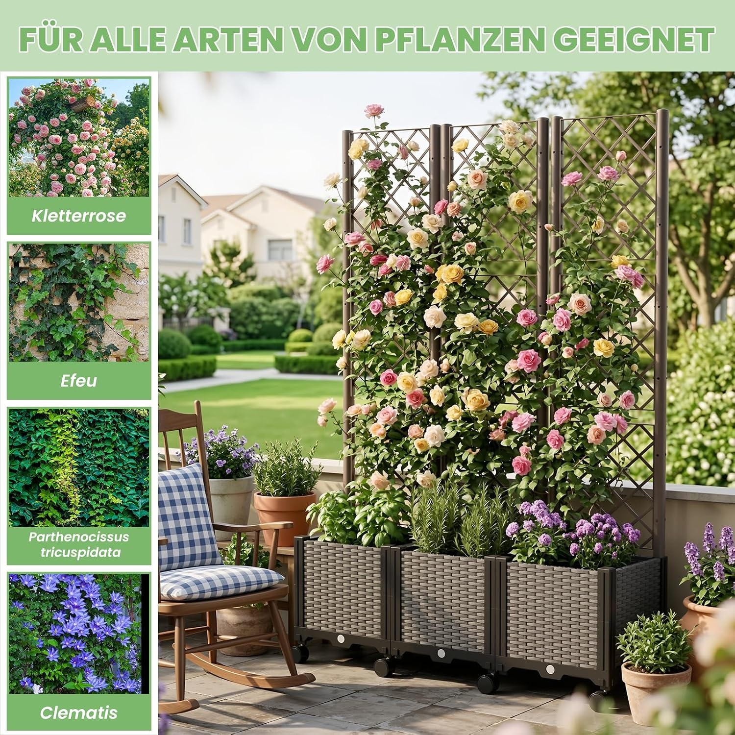 Verhoogd Bloembed met Spalier & Wielen - 54% Korting!