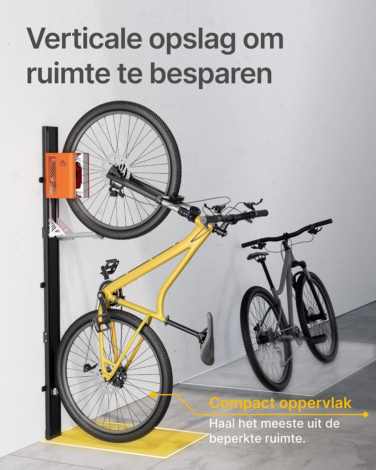 monTEK Automatic Bicycle Lift, Vertical Wall Mount for Heavy Bikes (up to 32kg), Space Saving Wall Bike Holder for Garage, Bicycle Suspension System for MTB, Road Bike E-Bikes, Orange