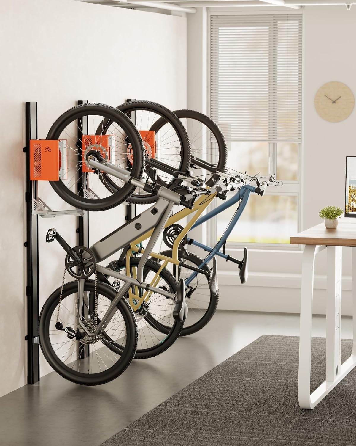 monTEK Automatic Bicycle Lift, Vertical Wall Mount for Heavy Bikes (up to 32kg), Space Saving Wall Bike Holder for Garage, Bicycle Suspension System for MTB, Road Bike E-Bikes, Orange