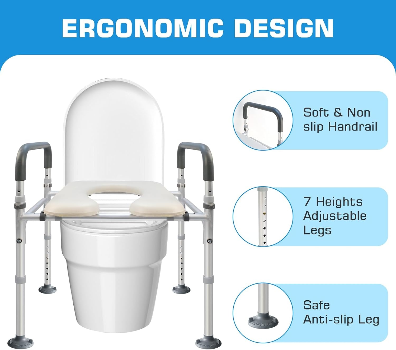 Toilet Frame for Disabled and Elderly, Safety Rails, Freestanding, Toilet Support Frame for Disabled Persons, Height and Width Adjustable Toilet Rails, Toilet Border, Safety Frame, 180 kg