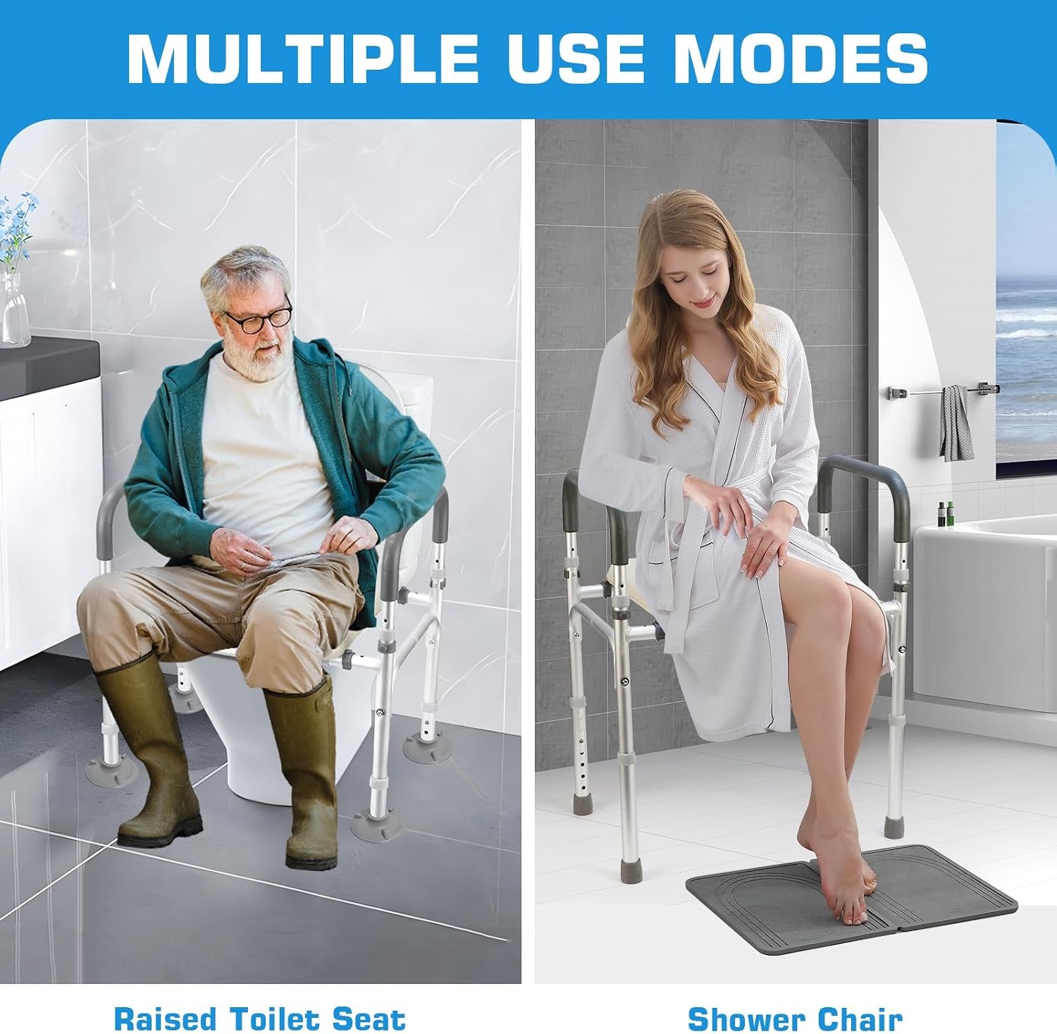 Toilet Frame for Disabled and Elderly, Safety Rails, Freestanding, Toilet Support Frame for Disabled Persons, Height and Width Adjustable Toilet Rails, Toilet Border, Safety Frame, 180 kg