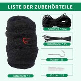 Kattennet voor balkon, 10x3m met draad versterkt kattennet is robuust UV-bestendig & weerbestendig, beschermend kattennet voor balkons en ramen (zwart)