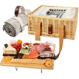 Hap Tim Wicker Picknickmand – dubbele picknicktafel met mini-picknicktafel – opvouwbare wijnnis en grote geïsoleerde koeltas, dubbel servies, cadeau voor koppels (y2307-2 - cm)
