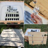Hap Tim Wicker Picknickmand – dubbele picknicktafel met mini-picknicktafel – opvouwbare wijnnis en grote geïsoleerde koeltas, dubbel servies, cadeau voor koppels (y2307-2 - cm)