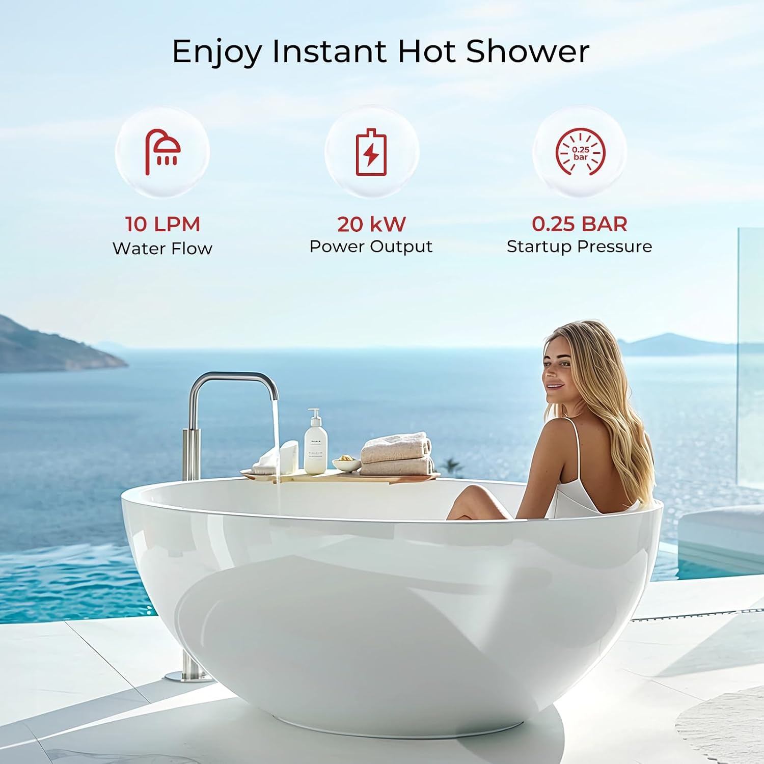 CAMPLUX BY264 10 Liter Gas Boiler Indoor, Butaan (28-30 mbar)/ Propaan (37 mbar), 20kW, voor Keuken-/balkonmontage