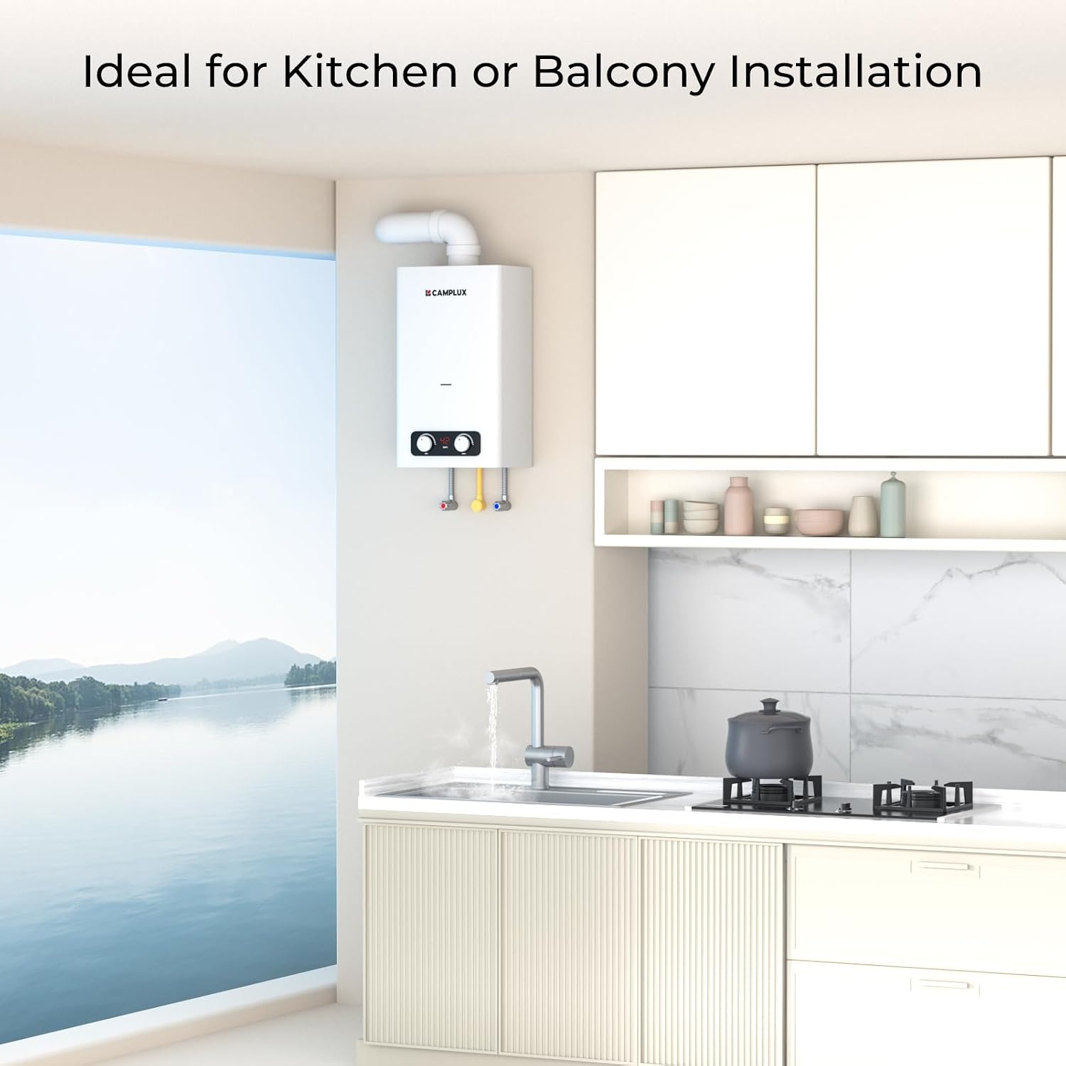 CAMPLUX BY264 10 Liter Gas Boiler Indoor, Butaan (28-30 mbar)/ Propaan (37 mbar), 20kW, voor Keuken-/balkonmontage