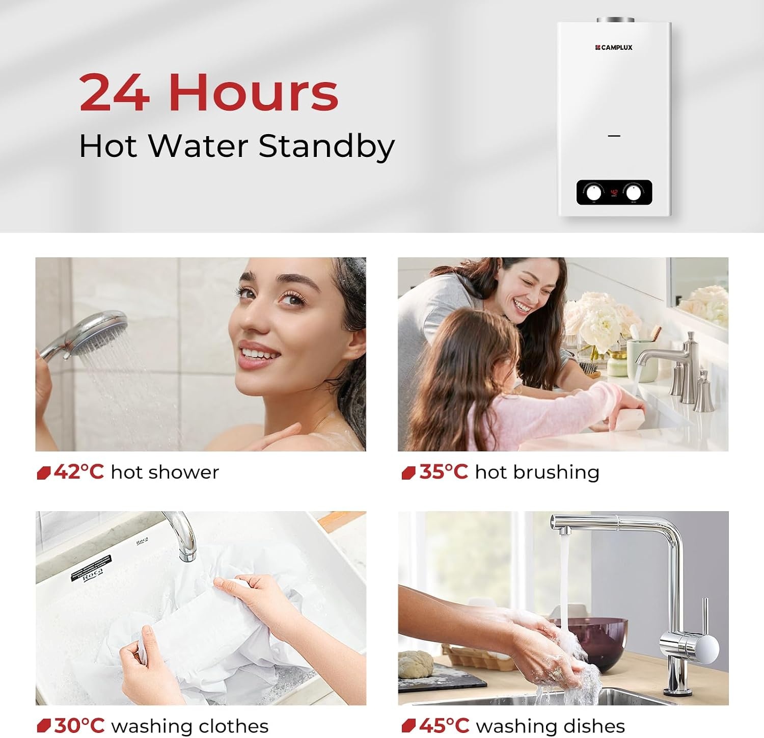 CAMPLUX BY264 10 Liter Gas Boiler Indoor, Butaan (28-30 mbar)/ Propaan (37 mbar), 20kW, voor Keuken-/balkonmontage