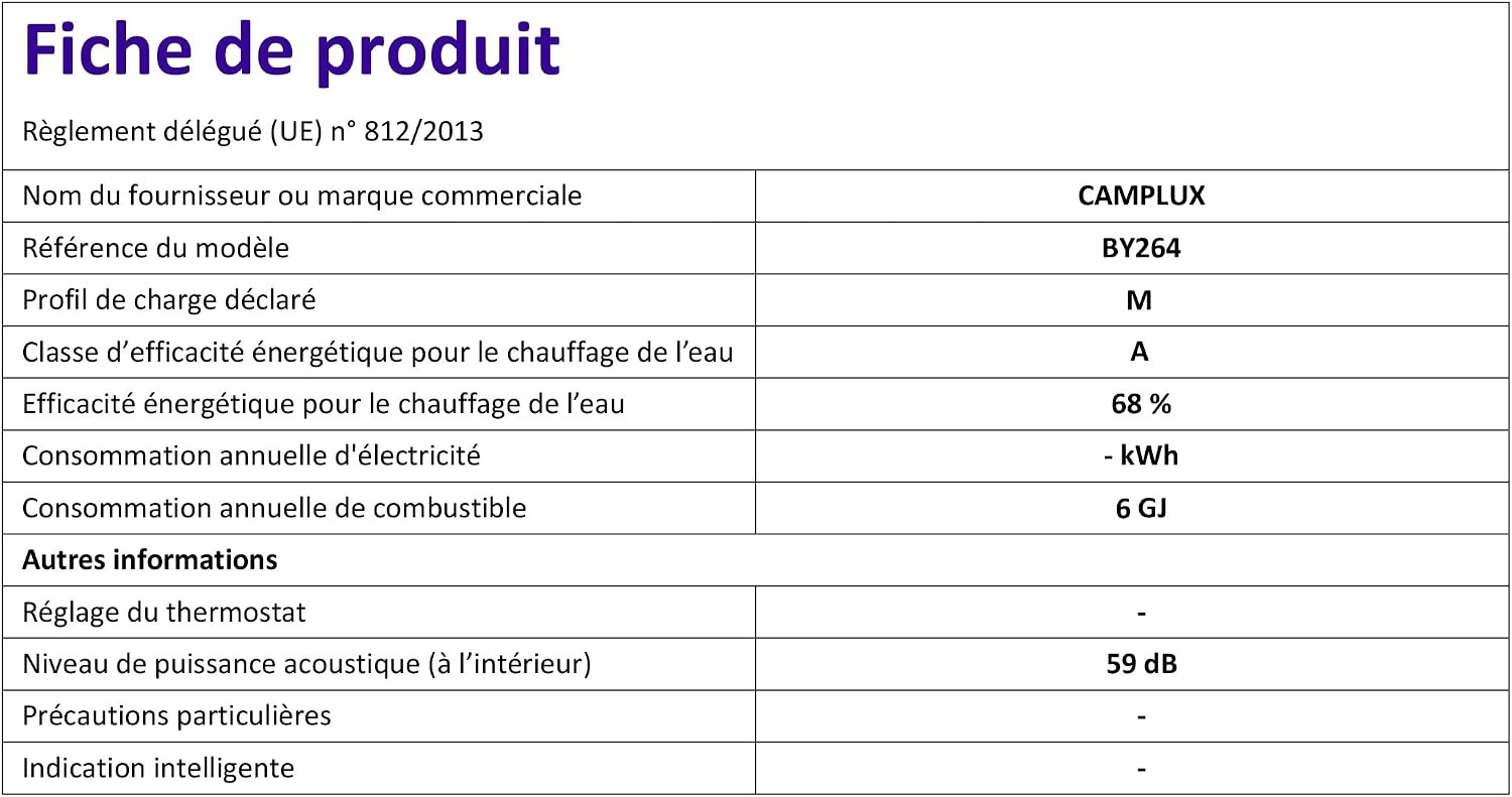 CAMPLUX BY264 10 Liter Gas Boiler Indoor, Butaan (28-30 mbar)/ Propaan (37 mbar), 20kW, voor Keuken-/balkonmontage