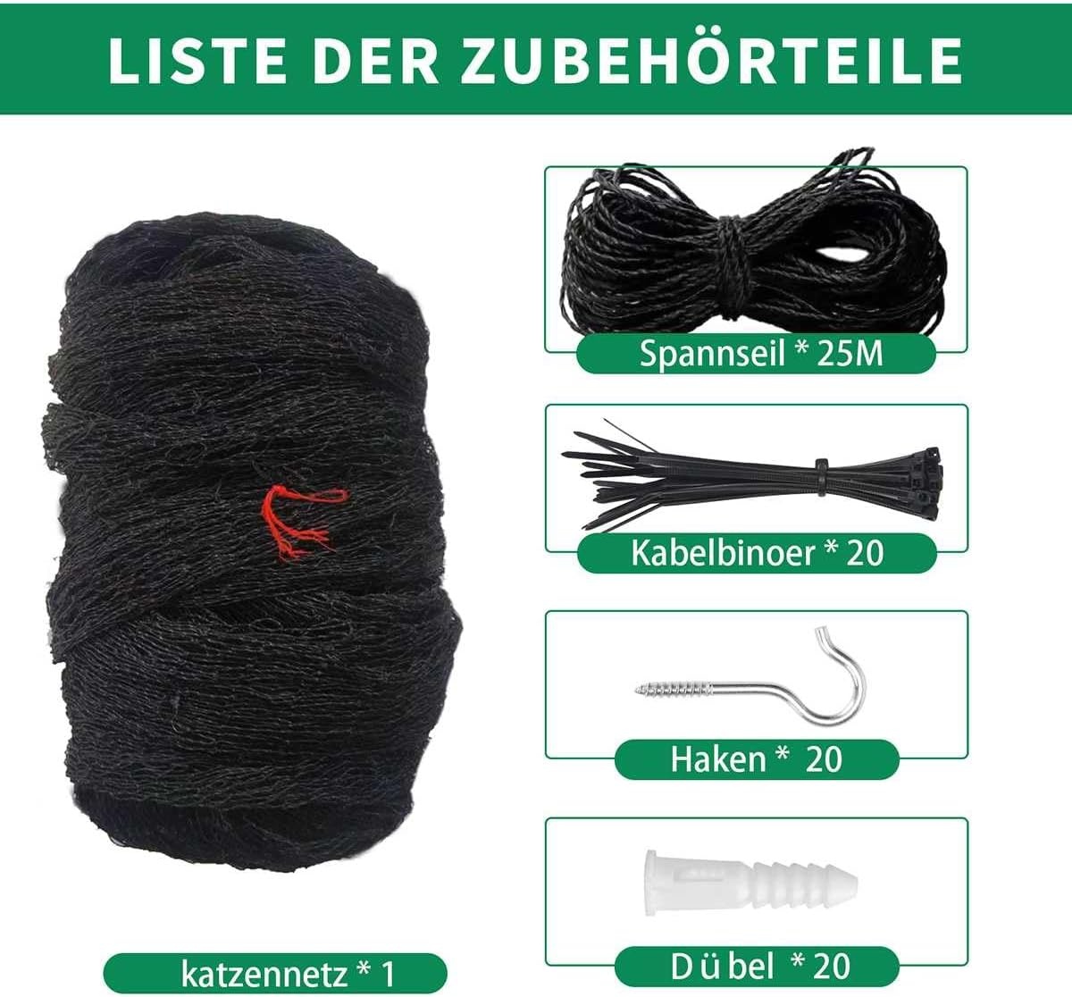 Kattennet voor balkon, 5 x 5 m, draadversterkt, robuust, uv-bestendig en weerbestendig, kattenbeschermingsnet voor balkon en ramen (zwart)