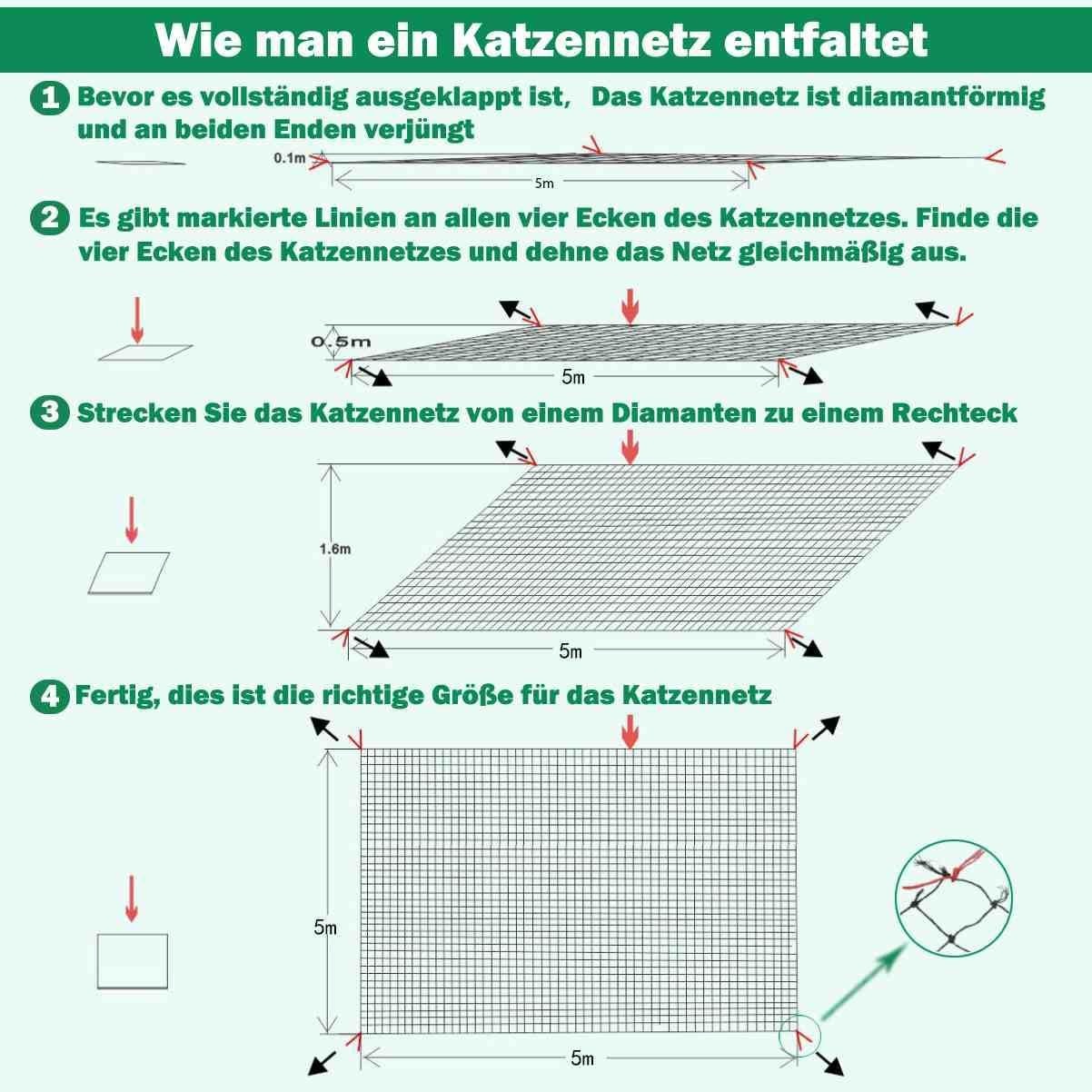 Kattennet voor balkon, 5 x 5 m, draadversterkt, robuust, uv-bestendig en weerbestendig, kattenbeschermingsnet voor balkon en ramen (zwart)