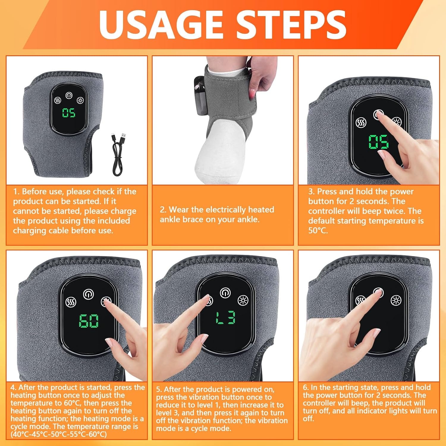 3-in-1 voetmassage, 1 stuk voetmassageapparaat, draadloos voetmassageapparaat, 3 vibratiemodi en 5 warmtestanden