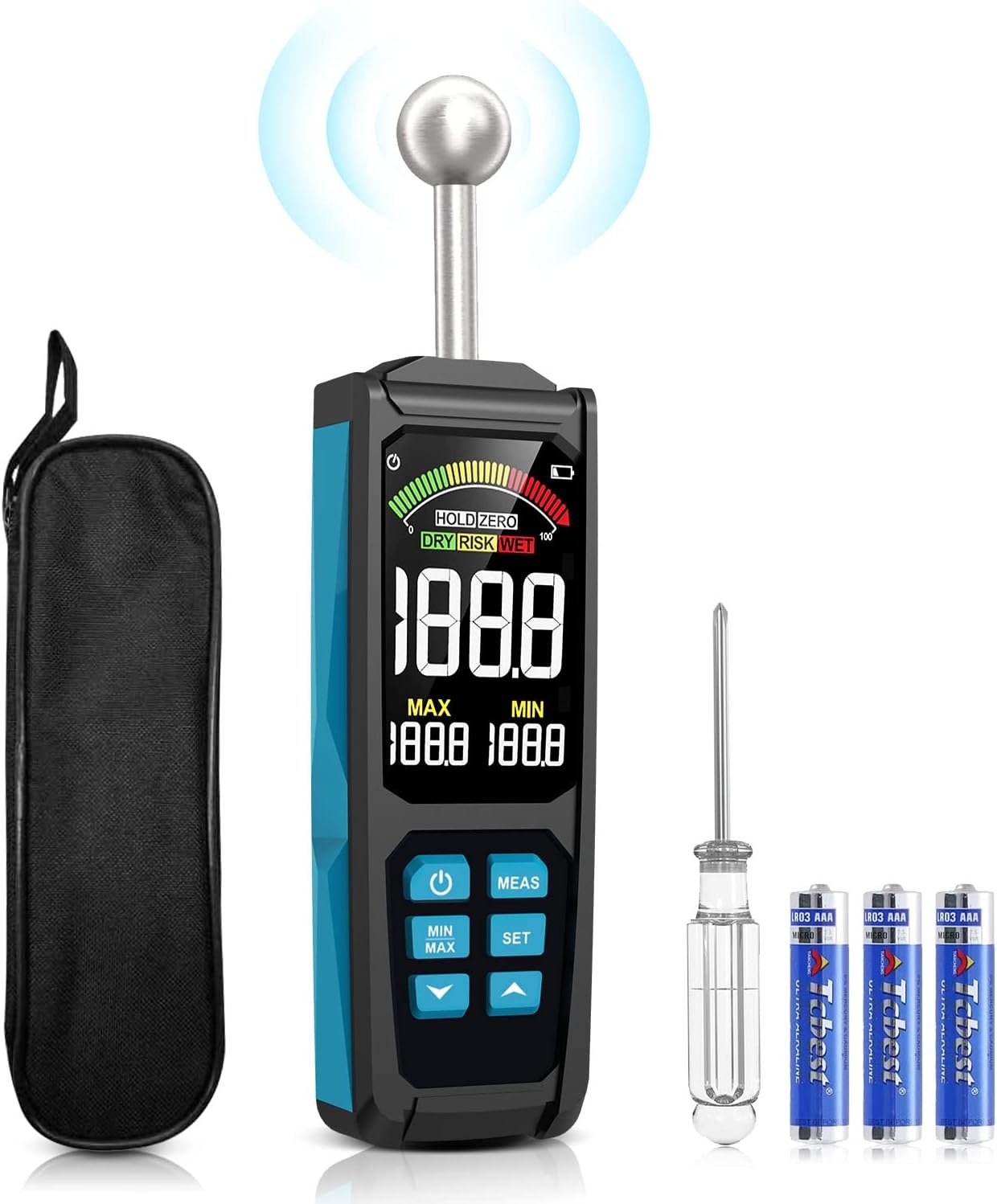Vochtmeter, DURFICST vochtmeter met kleur-LCD en akoestische alarm, Geschikt voor alle bouwmaterialen, hout, wanden, pleisterwerk, metselwerk, 20-40 mm analysediepte - Maat WM700B
