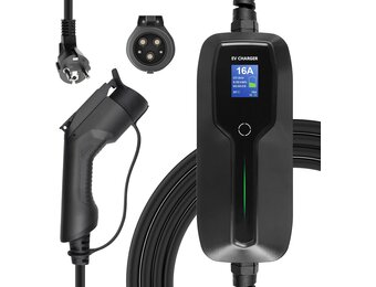 Morec Typ1 draagbare EV-oplaadkabel schakelbare oplaaddoos 10 / 16A-oplader met scherm Schuko 2-pins EV-laadstation SAE J1772 elektrische auto EVSE (eurostekker) 6m
