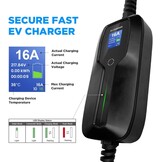 Morec Typ1 draagbare EV-oplaadkabel schakelbare oplaaddoos 10 / 16A-oplader met scherm Schuko 2-pins EV-laadstation SAE J1772 elektrische auto EVSE (eurostekker) 6m