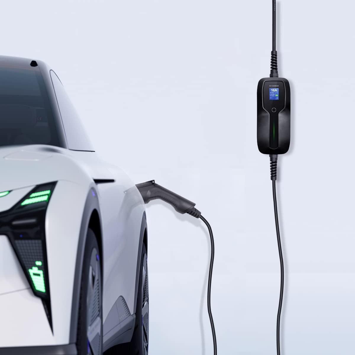 Morec Typ1 draagbare EV-oplaadkabel schakelbare oplaaddoos 10 / 16A-oplader met scherm Schuko 2-pins EV-laadstation SAE J1772 elektrische auto EVSE (eurostekker) 6m