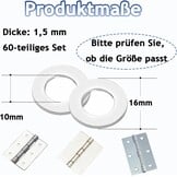 60 stuks sluitringen, hoge kwaliteit 304 roestvrij staal, voor kamerdeuren, Ø 10 mm x 16 mm deursluitringen, duurzame afstandsring voor deurscharnieren, vermindert slijtage en geluiden (zilver)