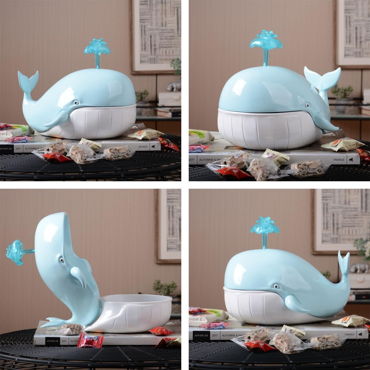 HAUCOZE Walvis Snoeppot en Decoratiebeeldje - 23 cm - Blauw