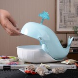 HAUCOZE Walvis Snoeppot en Decoratiebeeldje - 23 cm - Blauw