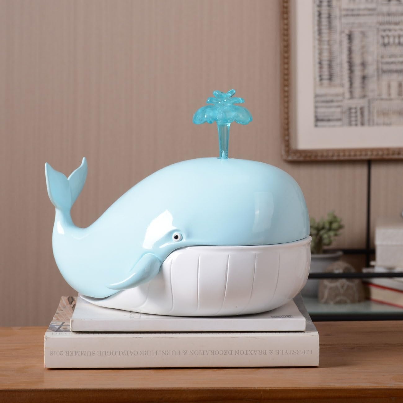 HAUCOZE Walvis Snoeppot en Decoratiebeeldje - 23 cm - Blauw