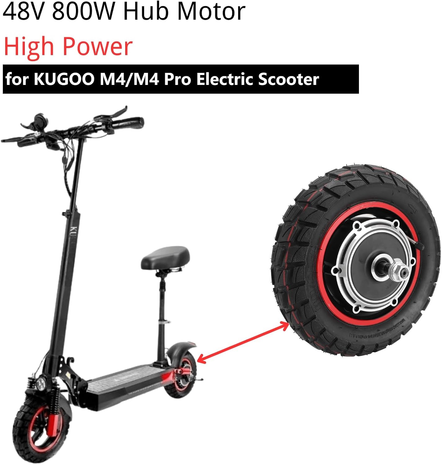 electric scooter hub motor rear wheel for KUGOO M4 M4pro, 48V 800W 10 inch E-Scooter Rear Wheel Drive Motor with Tire, Replacement Electric Scooter Wheel Hub Motor