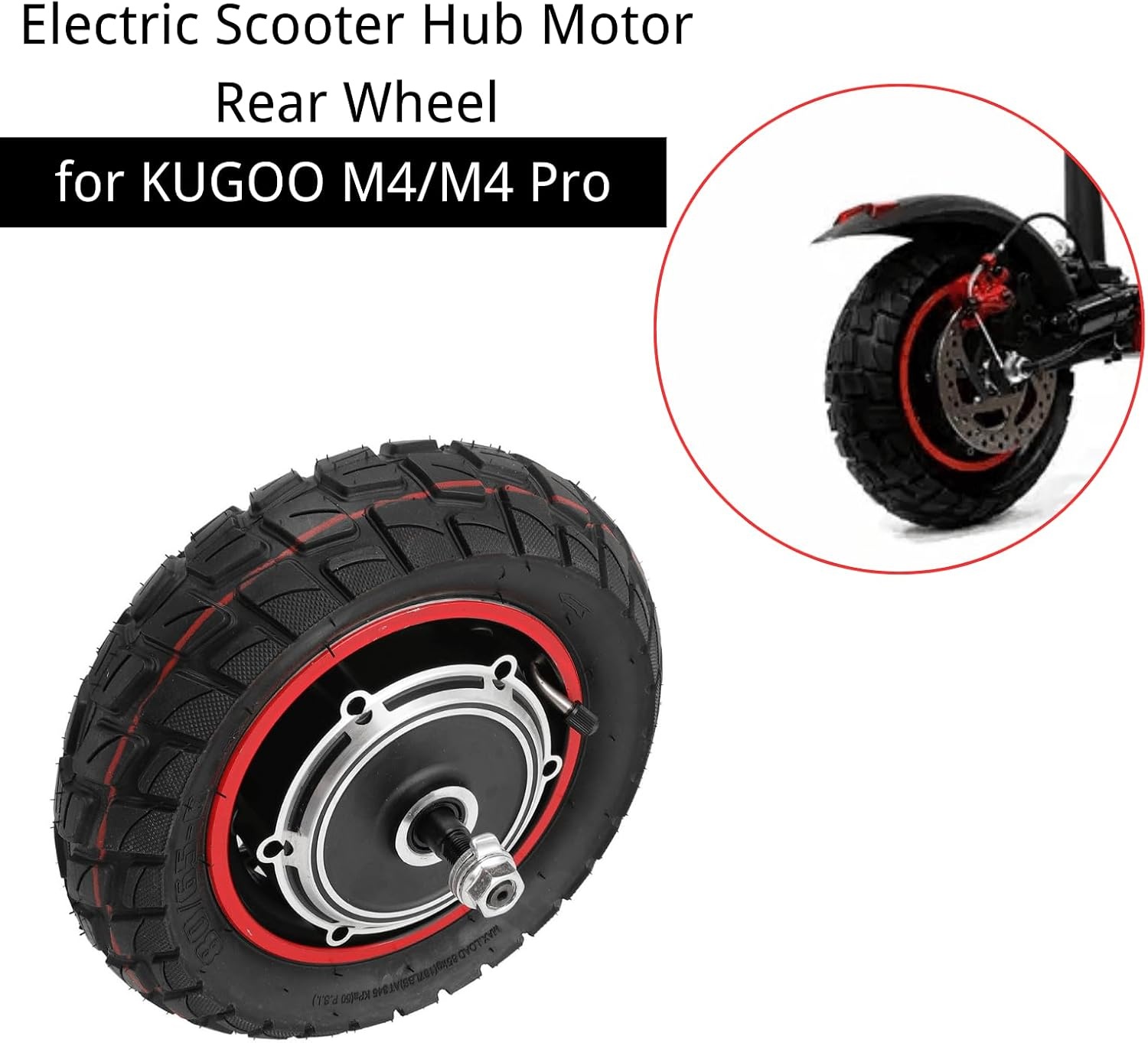 electric scooter hub motor rear wheel for KUGOO M4 M4pro, 48V 800W 10 inch E-Scooter Rear Wheel Drive Motor with Tire, Replacement Electric Scooter Wheel Hub Motor
