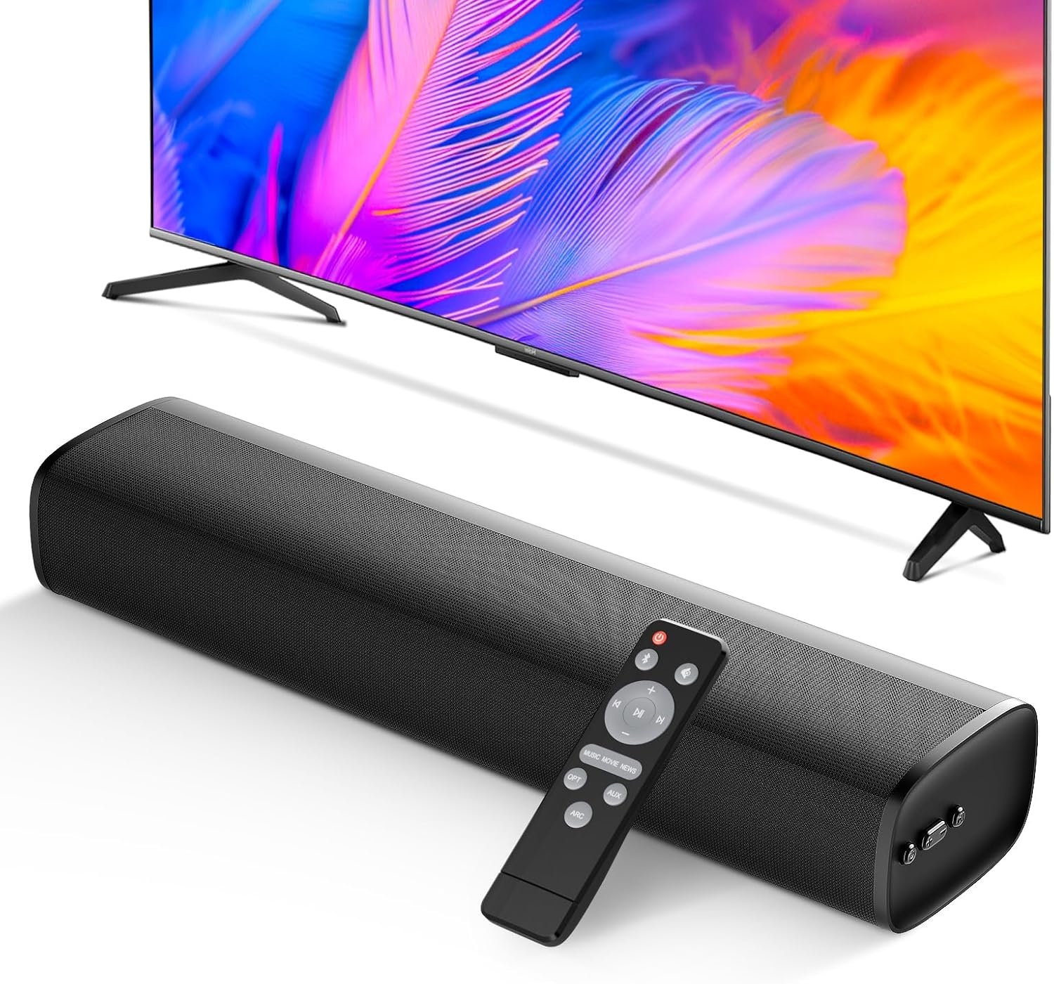 Soundbar for TV, 56W Speakers with Bluetooth 5.3/ARC/Optical/AUX Inputs – Wall Mountable Home Theater Surround Sound System Small Sound Bar for PC/Gaming/Projectors with 3 EQ Modes (Black) 1Pcs