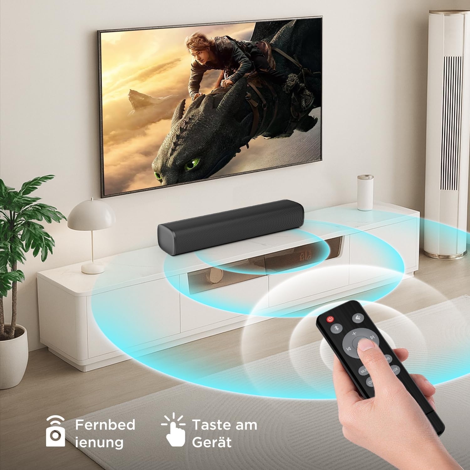 Soundbar for TV, 56W Speakers with Bluetooth 5.3/ARC/Optical/AUX Inputs – Wall Mountable Home Theater Surround Sound System Small Sound Bar for PC/Gaming/Projectors with 3 EQ Modes (Black) 1Pcs