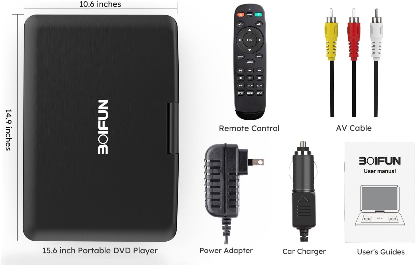 BOIFUN Draagbare DVD-speler 15,6 inch HD-scherm 17,5 inch - Zwart