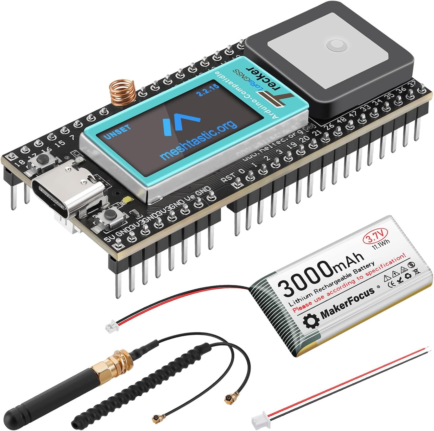 YELUFT Wireless Tracker ESP32 LoRa GPS Module met 3000mAh Accu en LCD-Display