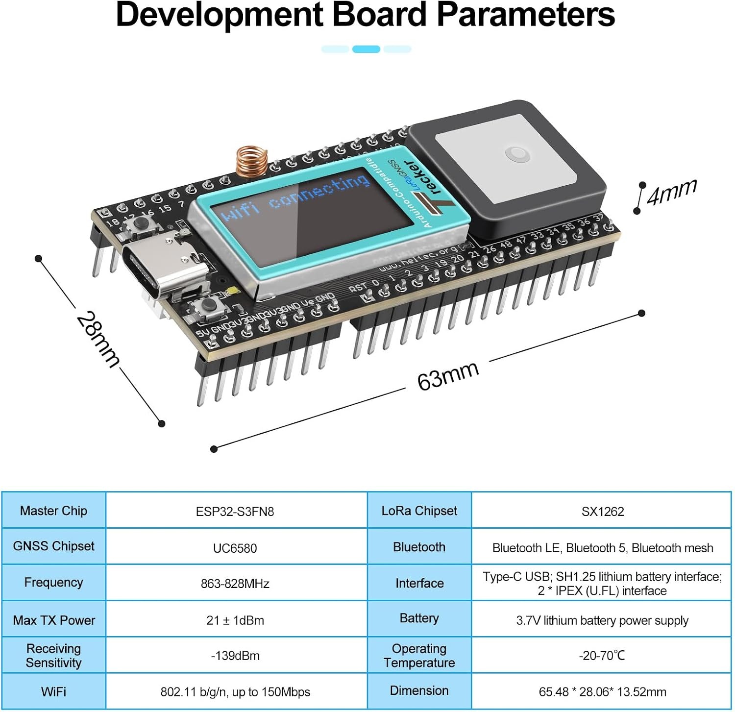 YELUFT Wireless Tracker ESP32 LoRa GPS Module met 3000mAh Accu en LCD-Display