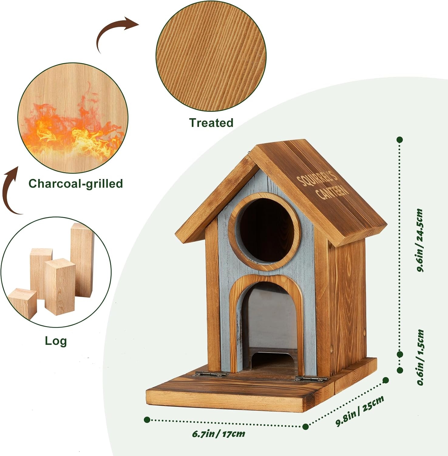 MIXXIDEA Stabiel voederhuis voor eekhoorntjes, dik hout, bruin, 1 stuk