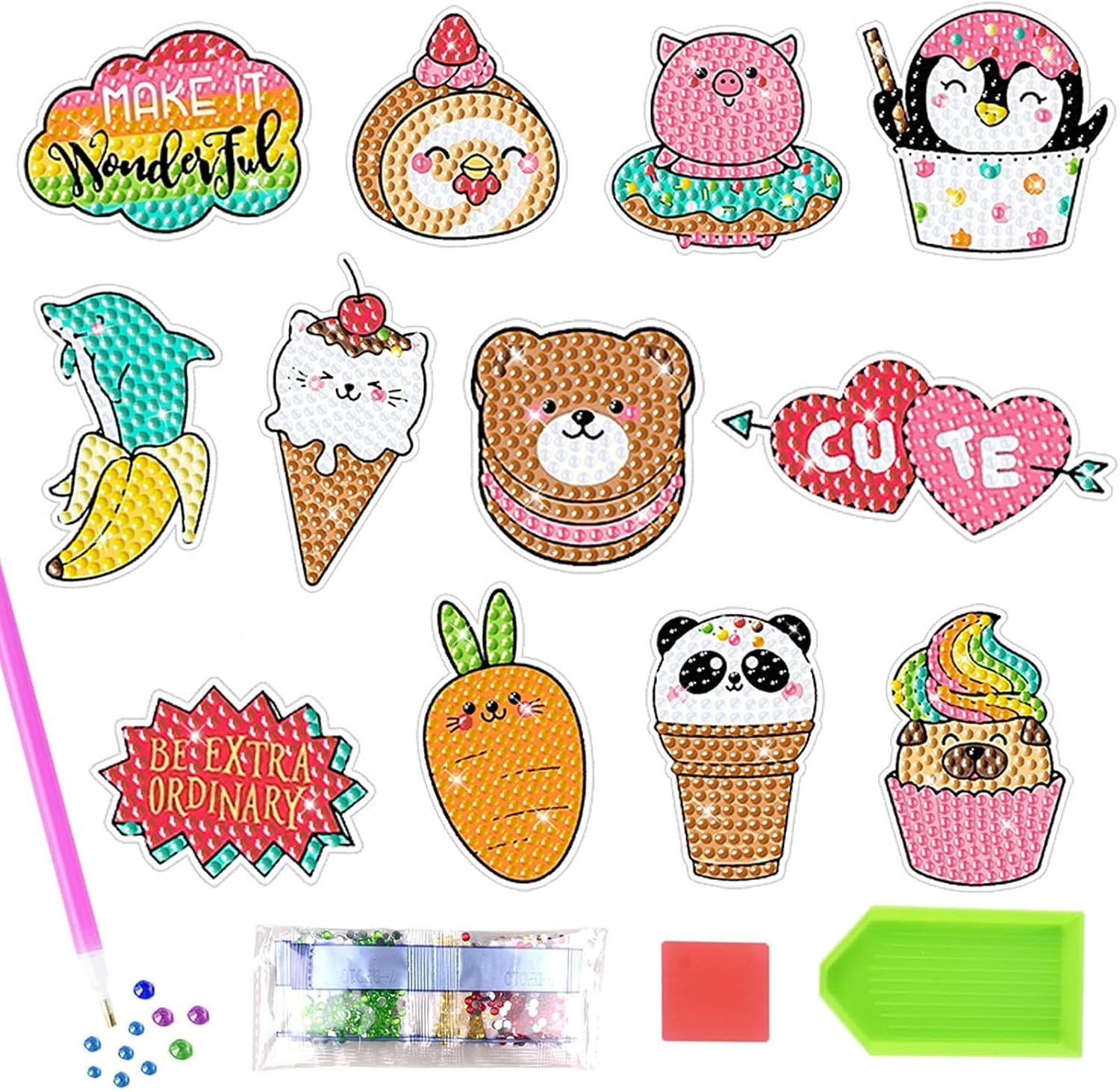5D Diamantschilderset Kinderen (12 Stickers) - DIY PVC Knutselset