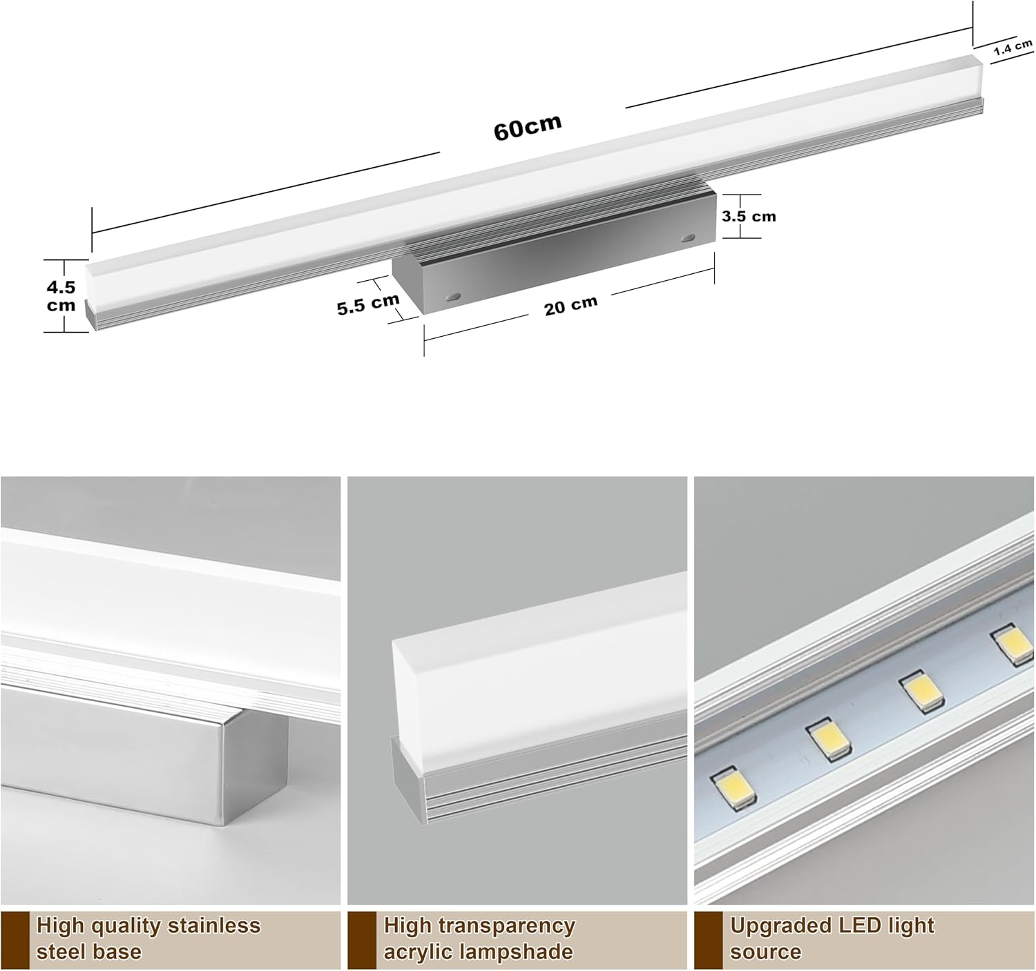 LED Spiegelverlichting Badkamer 60cm IP44 10W 3 Kleurstanden - 57% Korting