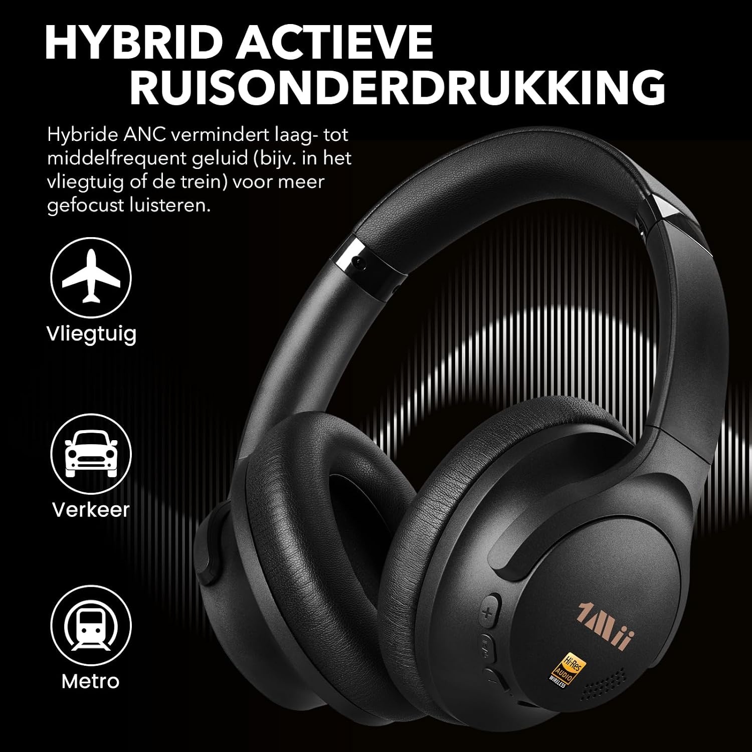 Over-ear koptelefoon - 100u speeltijd, ANC, Zwart - 60% Korting