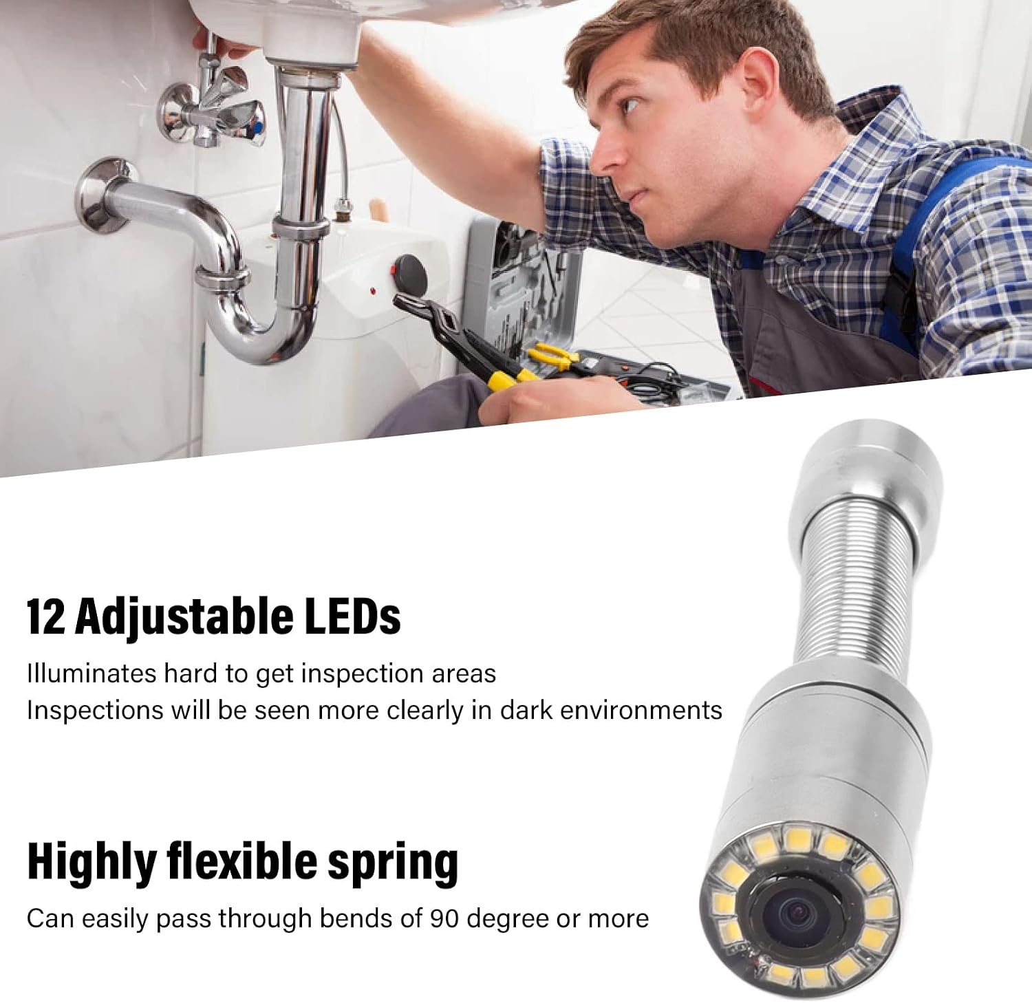 Camera accessoire voor buisinspectie , eenvoudige installatie 23 mm IP68 waterdichte camerakop voor buisinspectie met 12 led verlichting voor buiscamera