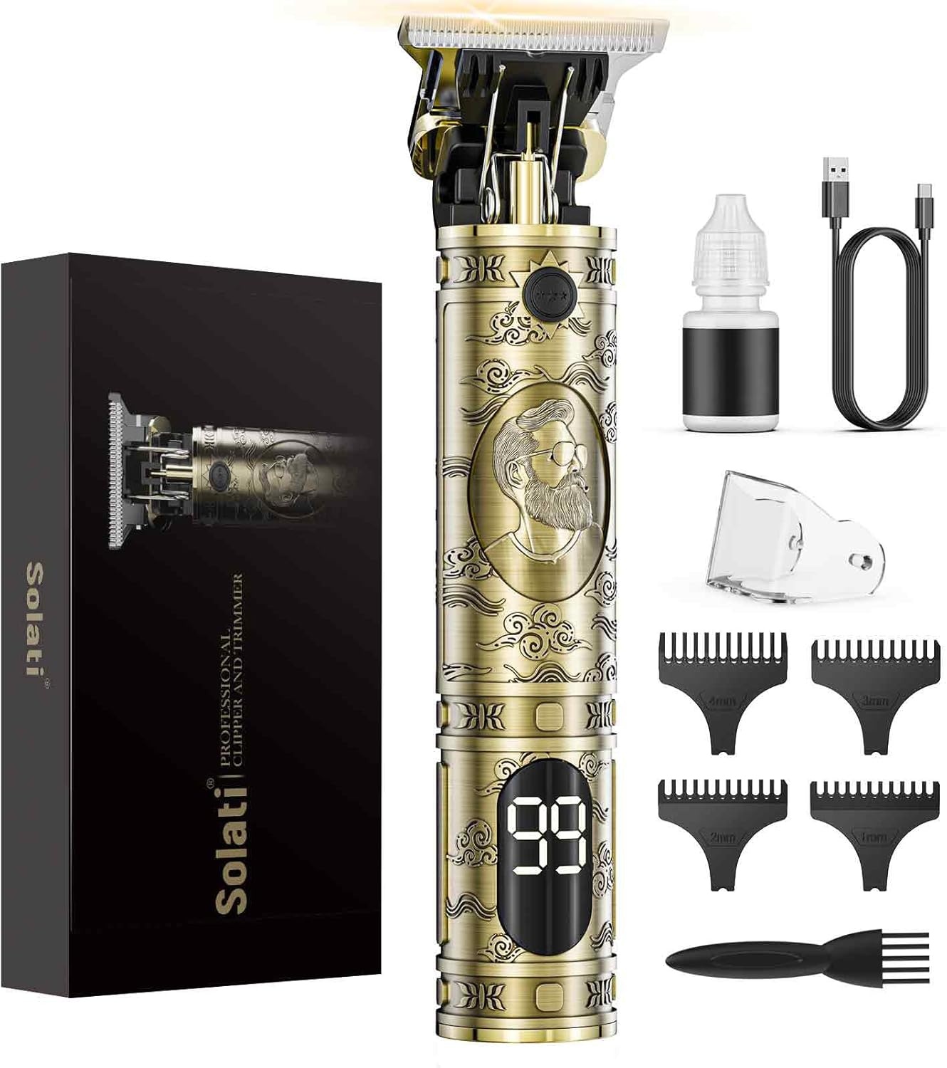 Tondeuse Mannen, Professionele Draadloze Trimmer en Baardtrimmer met LED Scherm, 4 Kammen Geluidsarm Barbier Kapper Scheerapparaat Elektrische Haarverzorging Geschikt voor Thuisgebruik, Kapperssalons