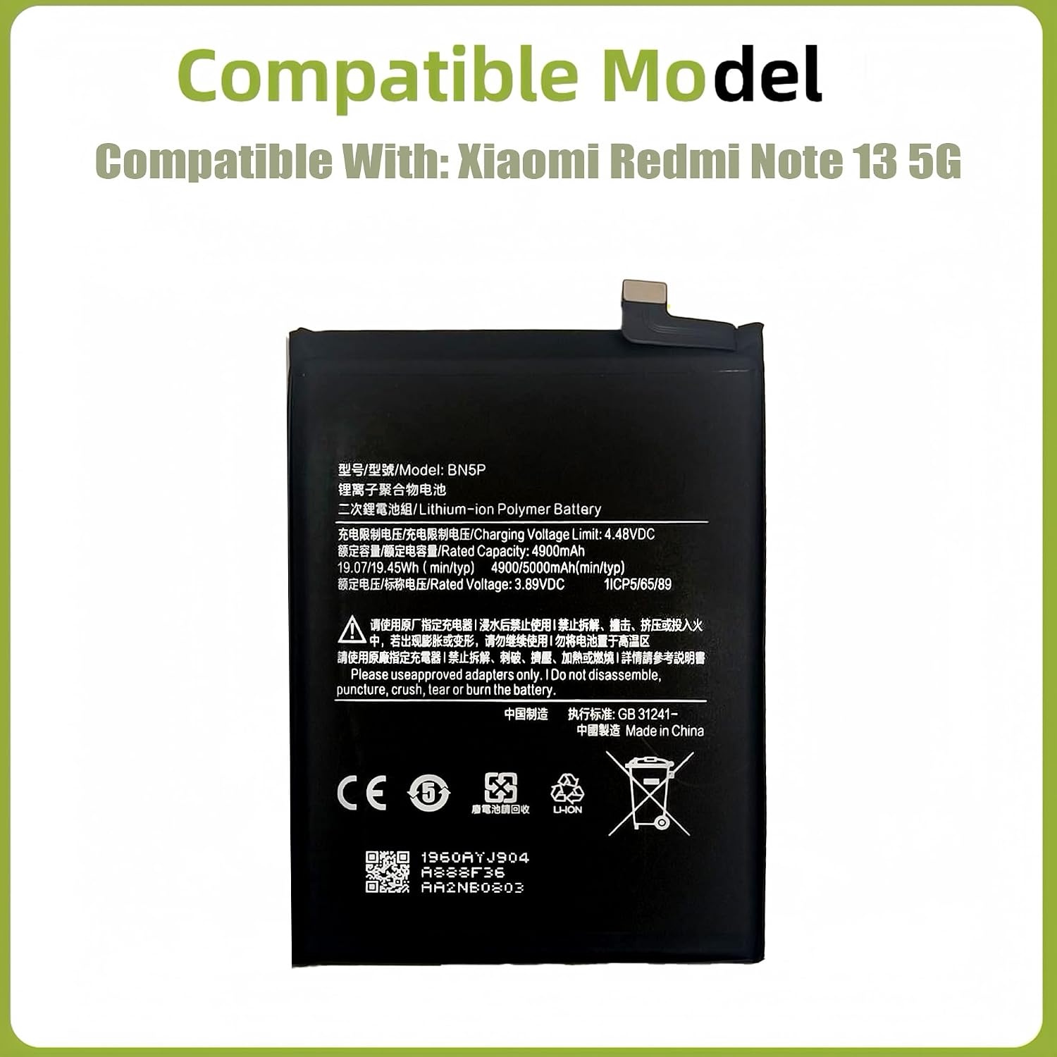 Vervangende Batterij voor Xiaomi Redmi Note 13 5G - 5000mAh + Gereedschap (53% Korting)