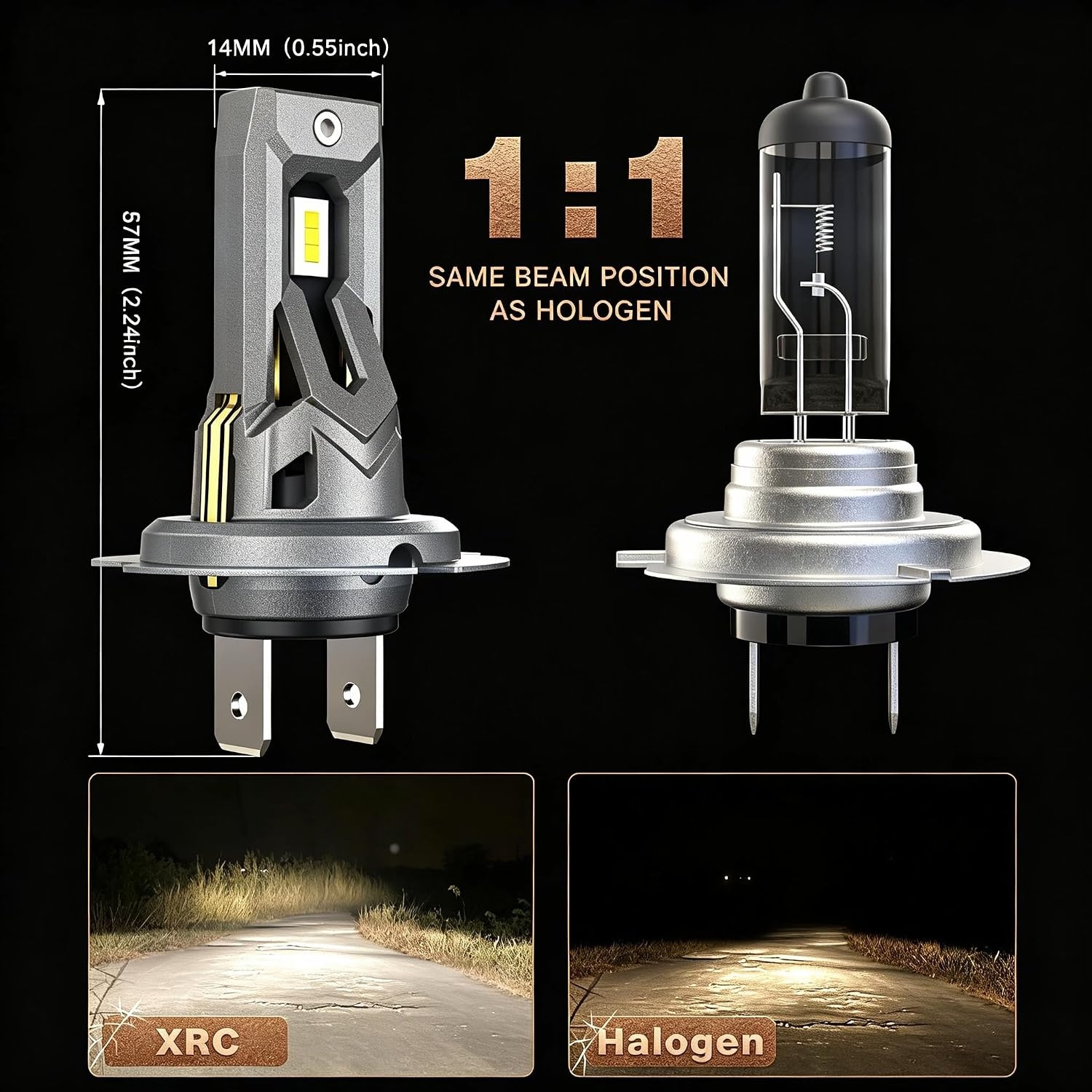 XRC H7 car lamp, 80 W, 16000 lm, H7 halogen lamp, 6000 K, low beam (2 pieces)