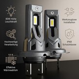XRC H7 car lamp, 80 W, 16000 lm, H7 halogen lamp, 6000 K, low beam (2 pieces)