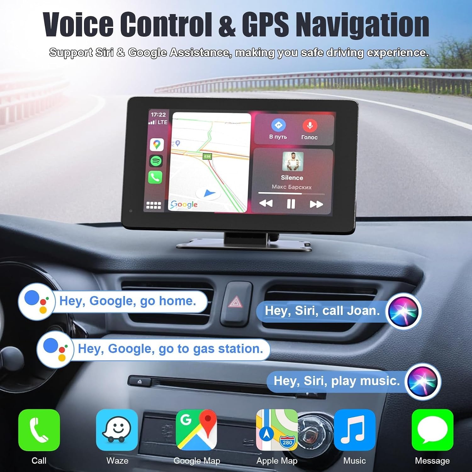 Wireless Carplay Android Auto Display 7 inch ondersteuning 7 inch touchscreen met achteruitrijcamera Buddy display met GPS-navigatie Siri/Google AUX FM