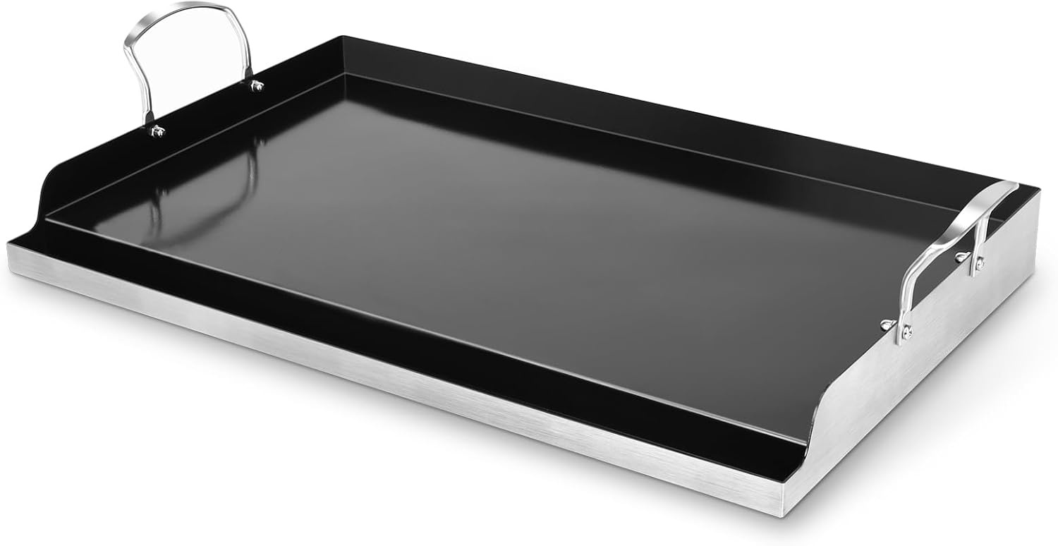 GFTIME Universele grillplaten 63,4 x 40,8 cm voor de meeste gasbarbecues en houtskoolbarbecues, elektrische grill, universele BBQ-Plancha platte bovenplaat, antiaanbaklaag, grote rechthoekige