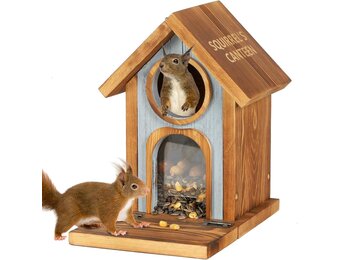MIXXIDEA Stabiel voederhuis voor eekhoorntjes, dik hout, bruin, 1 stuk