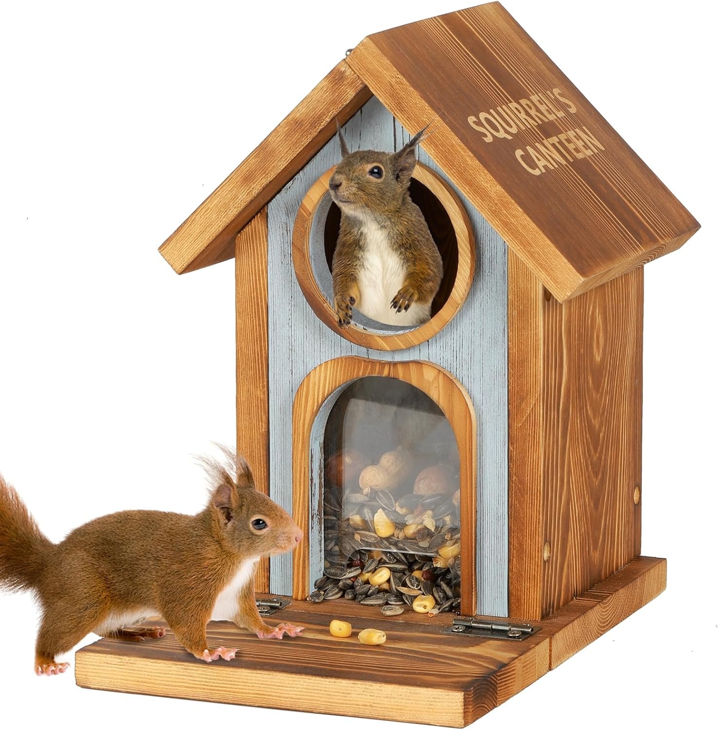 MIXXIDEA Stabiel voederhuis voor eekhoorntjes, dik hout, bruin, 1 stuk