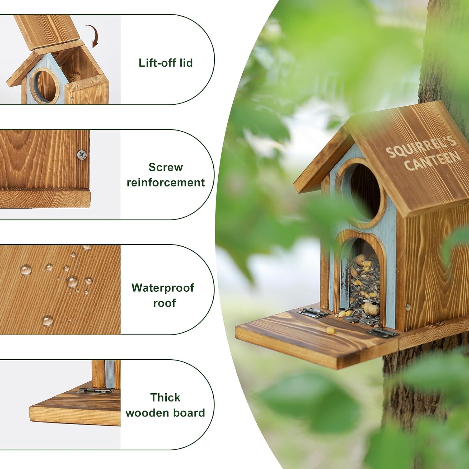 MIXXIDEA Stabiel voederhuis voor eekhoorntjes, dik hout, bruin, 1 stuk