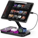 4-in-1 draadloos oplaadstation voor iPhone, verstelbare bureau-tabletstandaard met LED-nachtlampje, opvouwbare tafel iPad-houder voor iPad Pro Air Mini, 4"-15,6" tablettelefoons