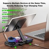 4-in-1 draadloos oplaadstation voor iPhone, verstelbare bureau-tabletstandaard met LED-nachtlampje, opvouwbare tafel iPad-houder voor iPad Pro Air Mini, 4"-15,6" tablettelefoons