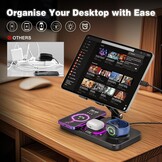 4-in-1 draadloos oplaadstation voor iPhone, verstelbare bureau-tabletstandaard met LED-nachtlampje, opvouwbare tafel iPad-houder voor iPad Pro Air Mini, 4"-15,6" tablettelefoons