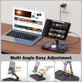 4-in-1 draadloos oplaadstation voor iPhone, verstelbare bureau-tabletstandaard met LED-nachtlampje, opvouwbare tafel iPad-houder voor iPad Pro Air Mini, 4"-15,6" tablettelefoons