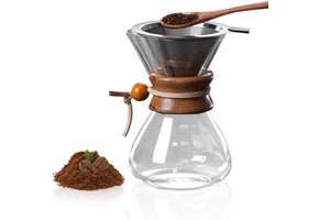 Pour Over Koffiezetapparaat 400ml - RVS Handfilter & Glazen Karaf - 45% Korting