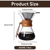 Tissting Pour Over koffiezetapparaat, 400 ml, met karaf en roestvrijstalen handfilter, permanent filter van glas voor 1-2 kopjes